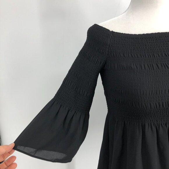 Aritzia Babaton Black Grantland Smocked Bell Sleeve Off The Shoulder Blouse S - Picture 8 of 16